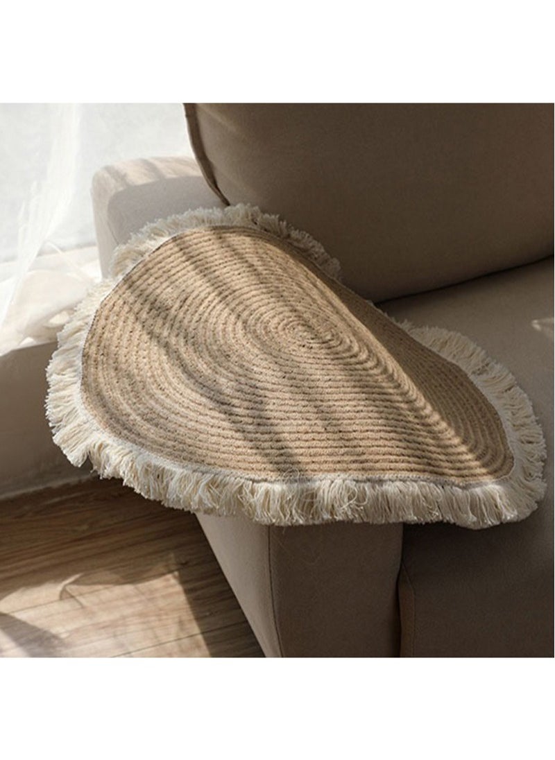 Generic Nordic cotton and linen woven tassel floor mat rope woven floor-to-ceiling window carpet hand-braided rugs for living room decoration (size 75 cm - round)  - Image 2