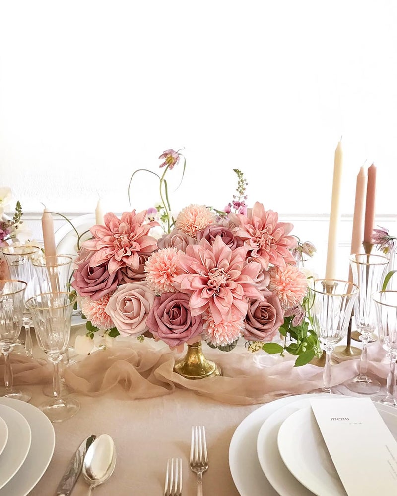 FACINOC Dusty Roses Artificial Flowers Pink Fake Flower Bulk for DIY Wedding Bouquet Bridal Baby Shower Centerpiece Table Decorations Silk Faux Floral Arrangements for Party Home Decor Indoor - Image 4