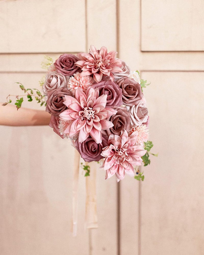 FACINOC Dusty Roses Artificial Flowers Pink Fake Flower Bulk for DIY Wedding Bouquet Bridal Baby Shower Centerpiece Table Decorations Silk Faux Floral Arrangements for Party Home Decor Indoor - Image 5