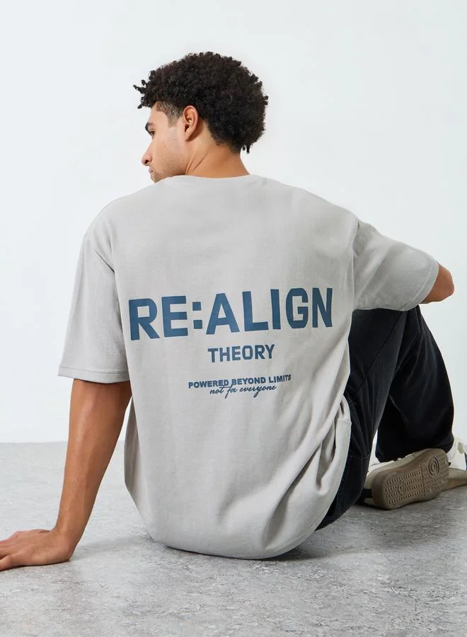 Styli Men Grey Oversized Graphic Print T-Shirt