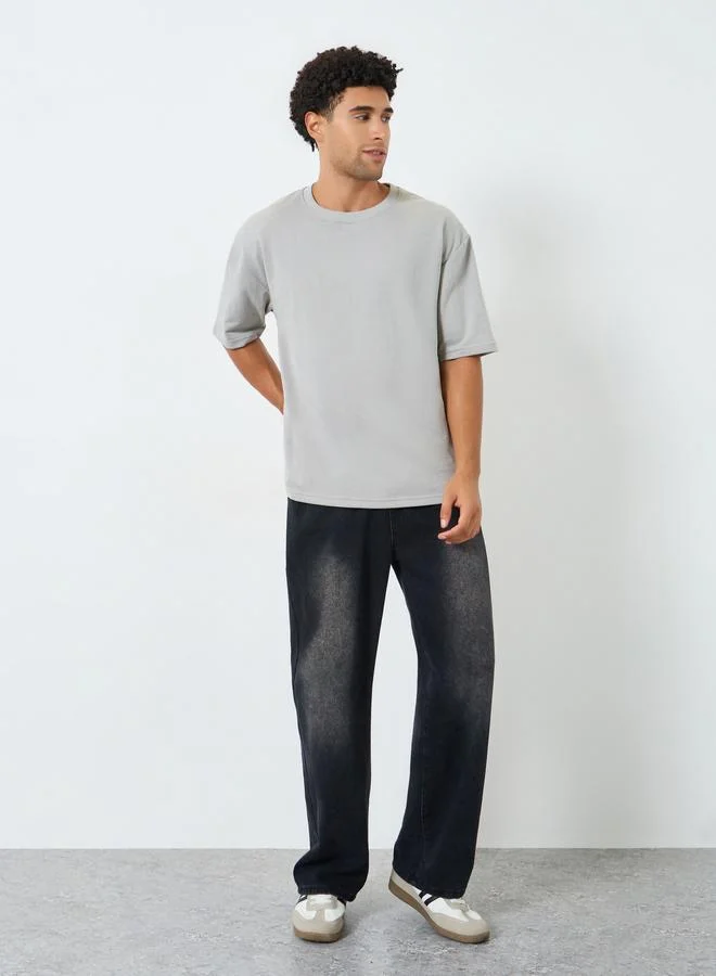 Styli Men Grey Oversized Graphic Print T-Shirt