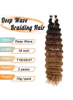 Eerya Long Curly Braiding Hair 18 Inch 2 Packs Ocean Wave Crochet Hair For Black Women Deep Wave Braiding Hair For Boho Braids（18 Inch, T1B/30/27）  - Image 1