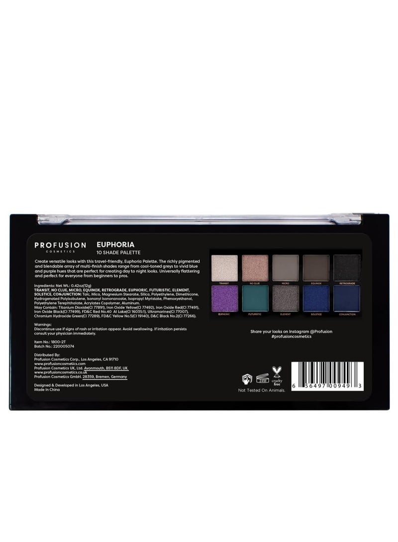 Profusion Cosmetics Euphoria 10 Shade Eyeshadow Palette Unleash Your Creativity with Multi Finish Shades for Day to Night Glam Looks Get Stunning Makeup Looks with Richly Pigmented Shade - Image 3