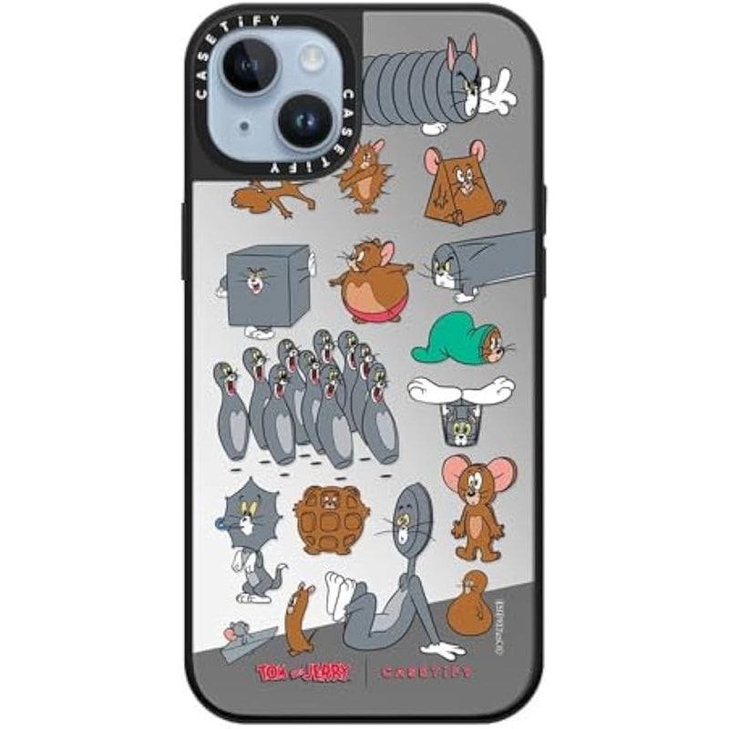 Casetify Mirror Case for iPhone 14 Plus 【Tom and Jerry Colab/Reflective / 4.9ft Drop Protection/Compatible with Magsafe】 - Pattern Sticker - Silver on Black - Image 3