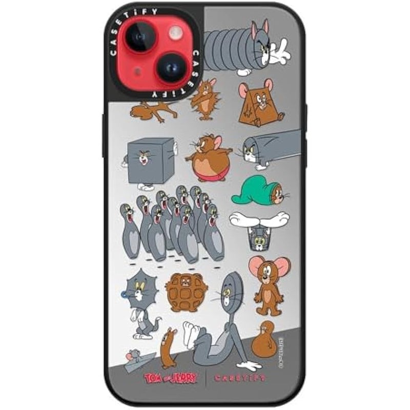 Casetify Mirror Case for iPhone 14 Plus 【Tom and Jerry Colab/Reflective / 4.9ft Drop Protection/Compatible with Magsafe】 - Pattern Sticker - Silver on Black - Image 5