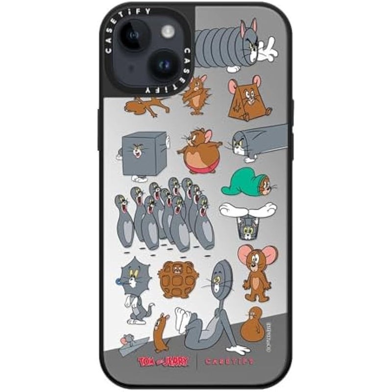 Casetify Mirror Case for iPhone 14 Plus 【Tom and Jerry Colab/Reflective / 4.9ft Drop Protection/Compatible with Magsafe】 - Pattern Sticker - Silver on Black - Image 4