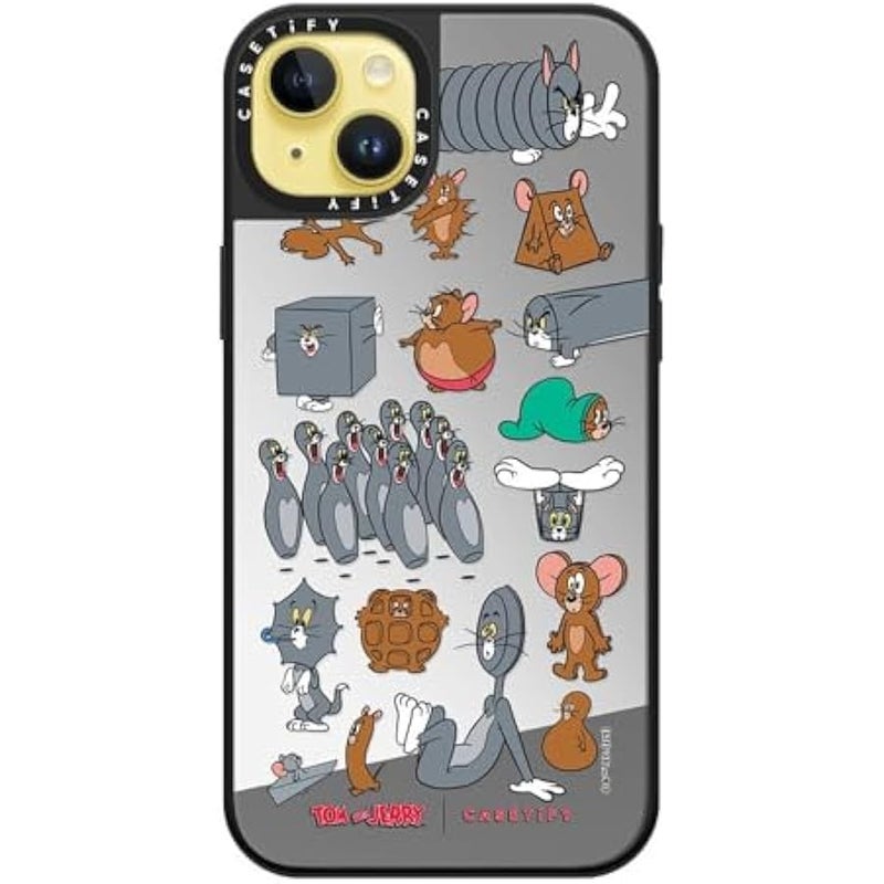 Casetify Mirror Case for iPhone 14 Plus 【Tom and Jerry Colab/Reflective / 4.9ft Drop Protection/Compatible with Magsafe】 - Pattern Sticker - Silver on Black - Image 2