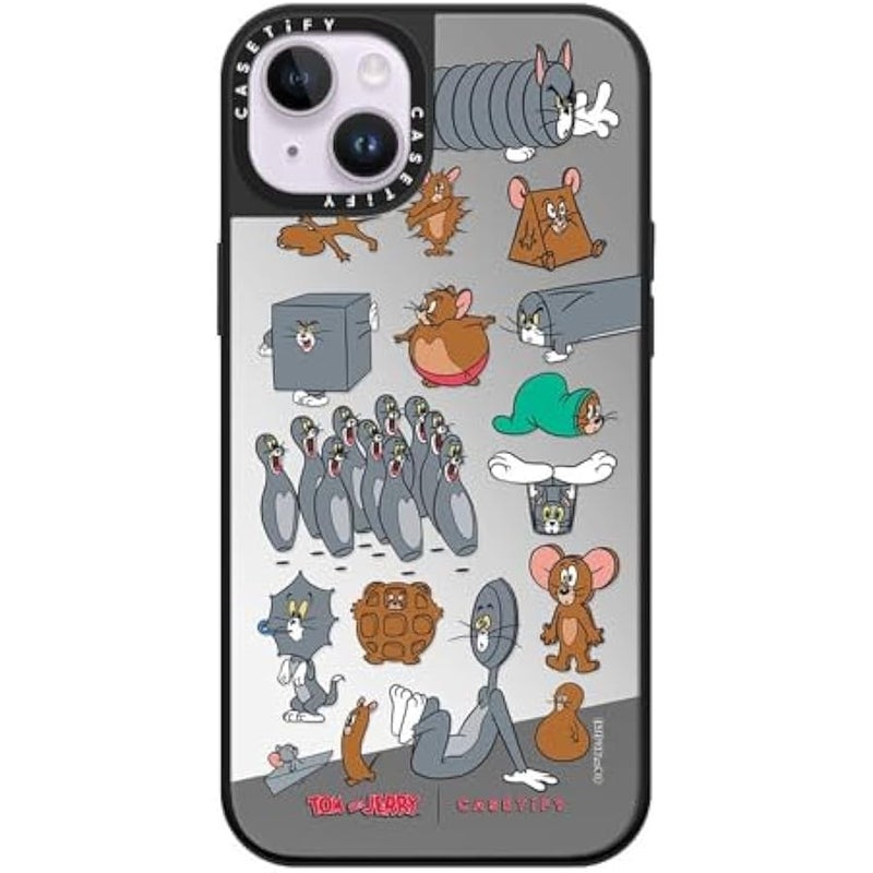 Casetify Mirror Case for iPhone 14 Plus 【Tom and Jerry Colab/Reflective / 4.9ft Drop Protection/Compatible with Magsafe】 - Pattern Sticker - Silver on Black - Image 1