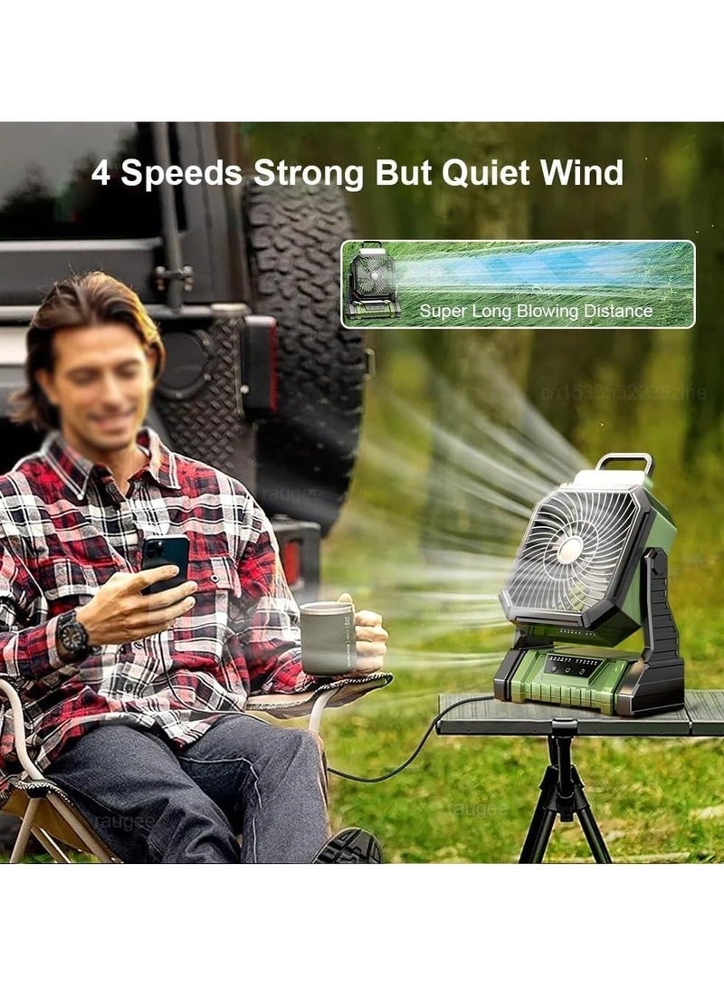 WALALLA 2 in 1 Rechargeable Camping Fan, Portable Tent Fan, Outdoor Standing Fan, Powered Hiking Hanging Light Fans with LED Light Lantern, 4 Adjustable Speed, 270° Oscillating for Home, Office, Hiking - Image 3