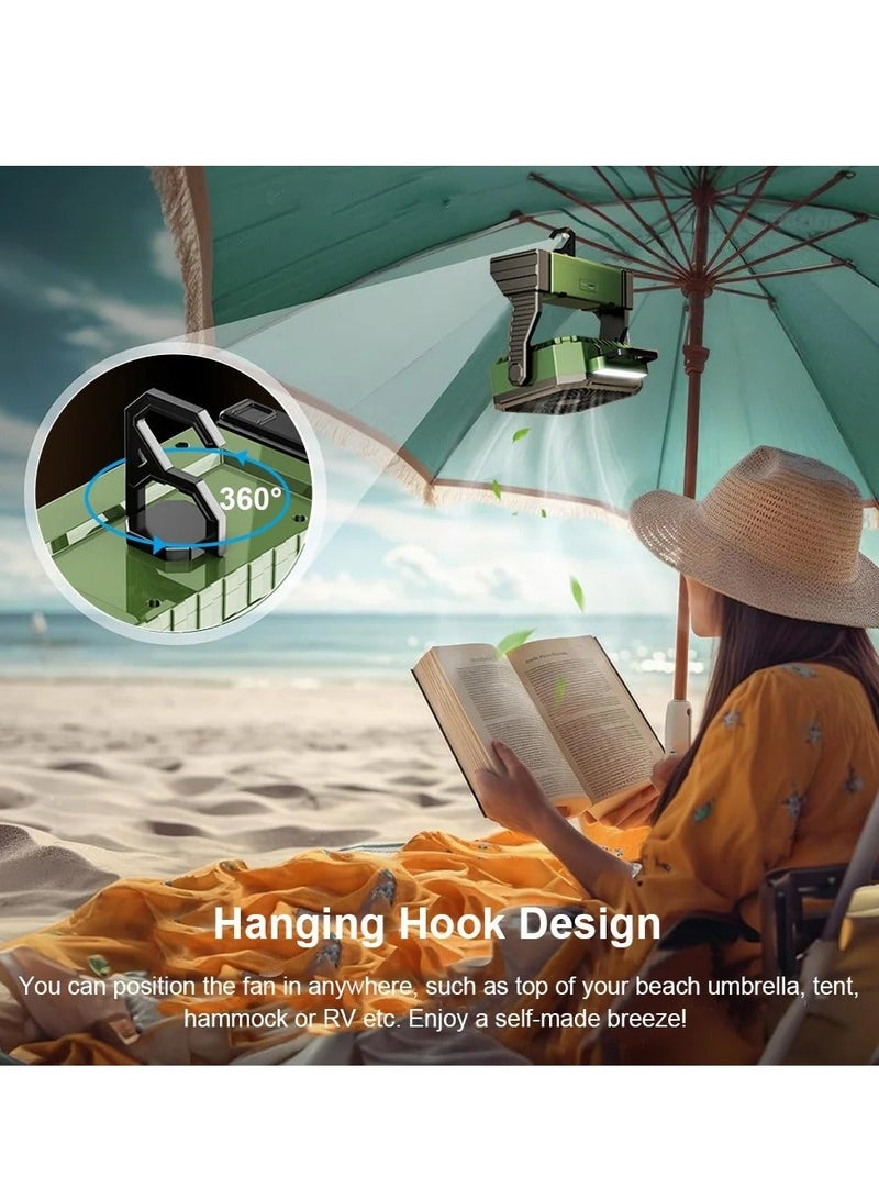 WALALLA 2 in 1 Rechargeable Camping Fan, Portable Tent Fan, Outdoor Standing Fan, Powered Hiking Hanging Light Fans with LED Light Lantern, 4 Adjustable Speed, 270° Oscillating for Home, Office, Hiking - Image 4