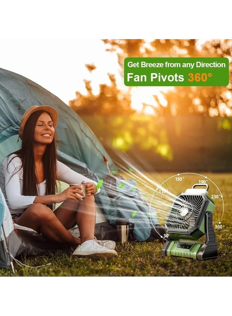 WALALLA 2 in 1 Rechargeable Camping Fan, Portable Tent Fan, Outdoor Standing Fan, Powered Hiking Hanging Light Fans with LED Light Lantern, 4 Adjustable Speed, 270° Oscillating for Home, Office, Hiking - Image 5