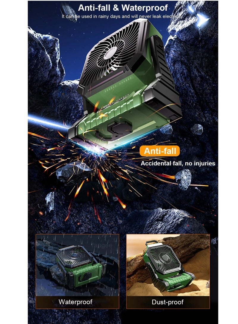 WALALLA 2 in 1 Rechargeable Camping Fan, Portable Tent Fan, Outdoor Standing Fan, Powered Hiking Hanging Light Fans with LED Light Lantern, 4 Adjustable Speed, 270° Oscillating for Home, Office, Hiking - Image 2