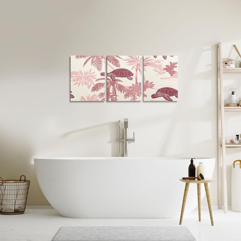 Erosebridal Palm Canvas Wall Art 12 X 16 Inches Sea Turtle Wall Decor for Kids Boys Girls Palm Trees Silhouette Monstera Artwork Posters Cartoon Turtle Beach Pink Painting - Image 5