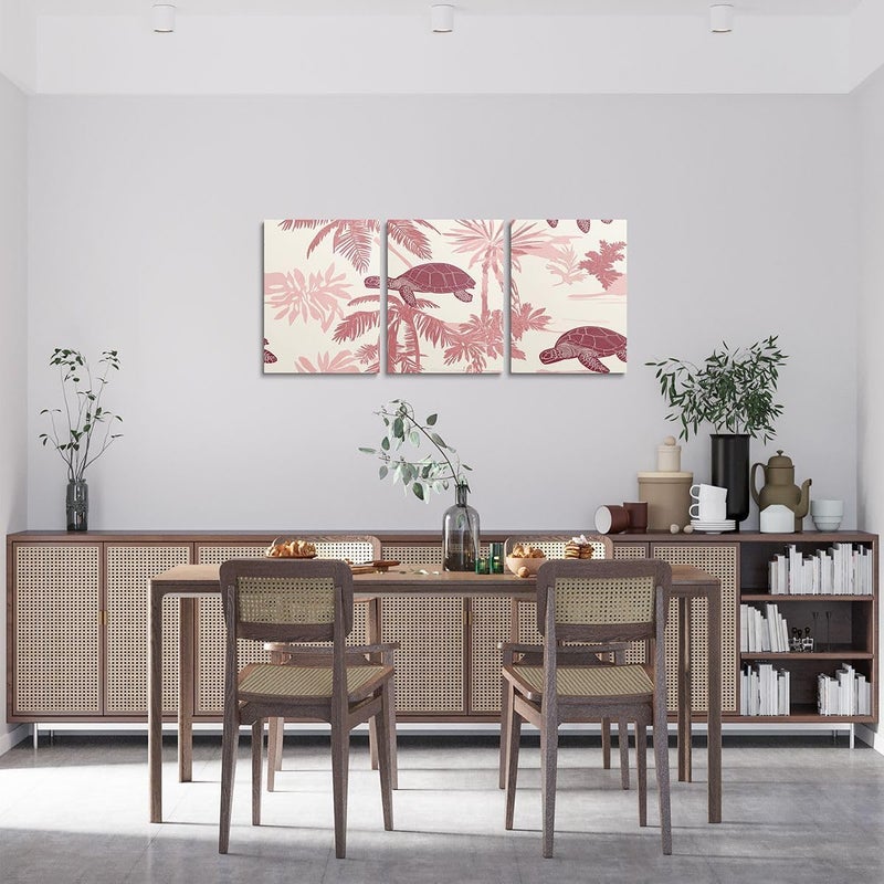 Erosebridal Palm Canvas Wall Art 12 X 16 Inches Sea Turtle Wall Decor for Kids Boys Girls Palm Trees Silhouette Monstera Artwork Posters Cartoon Turtle Beach Pink Painting - Image 2