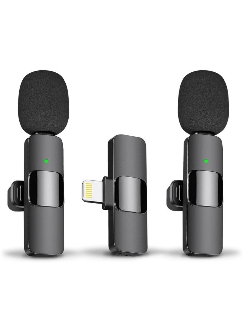 Wireless Lavalier Microphone for iPhone – 2 Pack Plug & Play Mics with Lightning Receiver, Noise Reduction, Auto Sync, Mute Function, 2.4GHz Wireless Mic for iOS Video Recording, Interview, Vlog – Charging Support