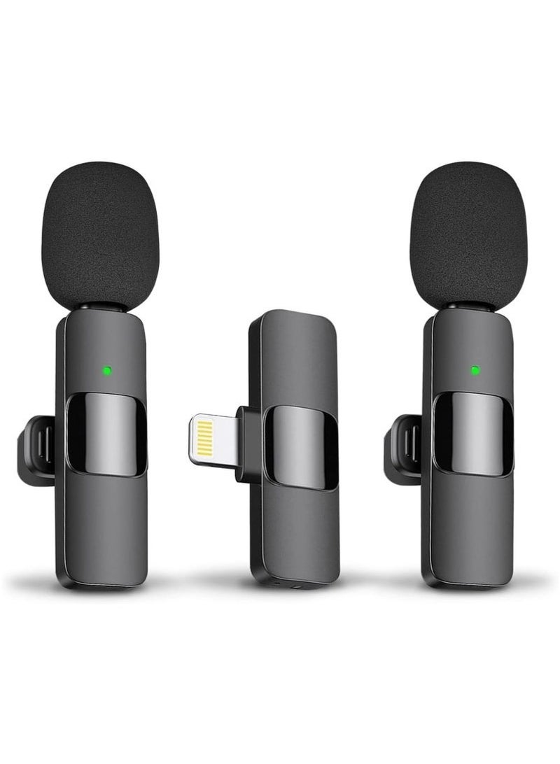 Wireless Lavalier Microphone for iPhone – 2 Pack Plug & Play Mics with Lightning Receiver, Noise Reduction, Auto Sync, Mute Function, 2.4GHz Wireless Mic for iOS Video Recording, Interview, Vlog – Charging Support - Image 1