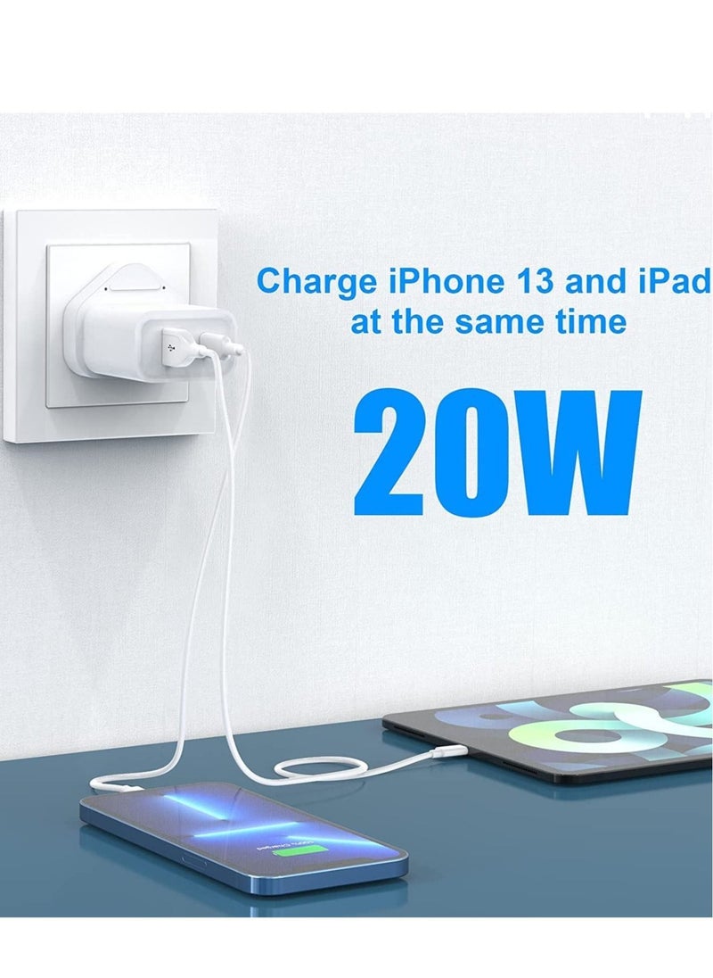20W USB C Fast Charger Adapter Plug for IPhone 13/13 Pro/13 Pro Max/12/11/14/XS/XR/IPad Pro/IPad Air,Dual Port(Type C PD 3.0+ QC 3.0 USB) Wall Charging Plug