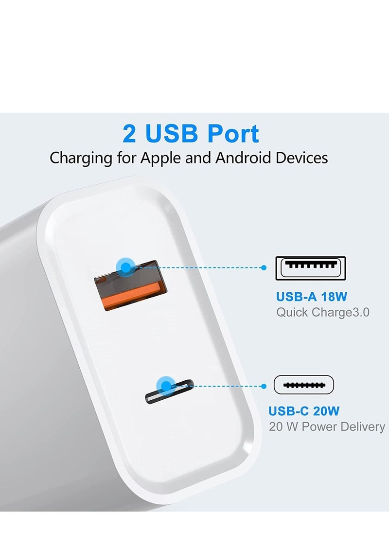 20W USB C Fast Charger Adapter Plug for IPhone 13/13 Pro/13 Pro Max/12/11/14/XS/XR/IPad Pro/IPad Air,Dual Port(Type C PD 3.0+ QC 3.0 USB) Wall Charging Plug