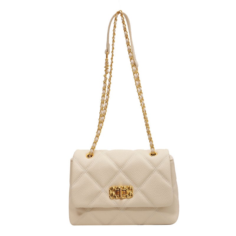French Bag For Women Textured Plaid Embroidery Handbag Popular Fashion Chain Crossbody Bag