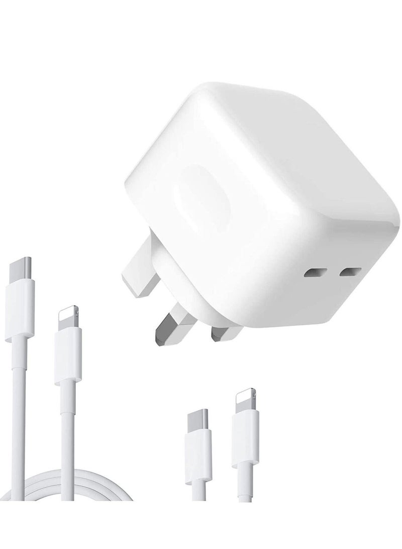 TIGER 35W Dual USB-C Wall Charger – PD Fast Charging Adapter with Dual Type-C Ports, UK 3-Pin Plug for Smartphones, Tablets, Laptops & More – Compact Power Delivery Charger for Home & Travel Use  - Image 1
