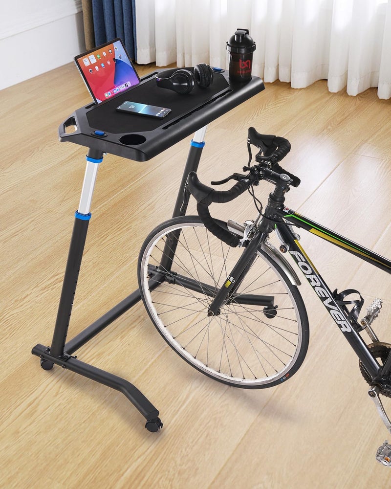 VEVOR Cycling Desk, Mobile Foldable Multi-Functional Bike Trainer & Treadmill Desk with Lockable Wheels, Non-Slip Multi-Slot Bike Trainer Fitness Desk with Handle Bar, Fit for Home Office Exercise - Image 1