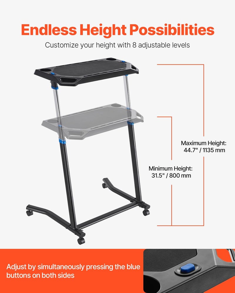 VEVOR Cycling Desk, Mobile Foldable Multi-Functional Bike Trainer & Treadmill Desk with Lockable Wheels, Non-Slip Multi-Slot Bike Trainer Fitness Desk with Handle Bar, Fit for Home Office Exercise - Image 5