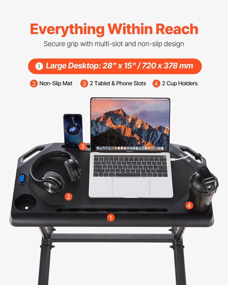 VEVOR Cycling Desk, Mobile Foldable Multi-Functional Bike Trainer & Treadmill Desk with Lockable Wheels, Non-Slip Multi-Slot Bike Trainer Fitness Desk with Handle Bar, Fit for Home Office Exercise - Image 3