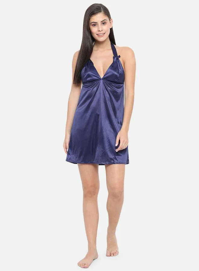 Take Two Solid Halter Neck Babydoll with Bow Detail