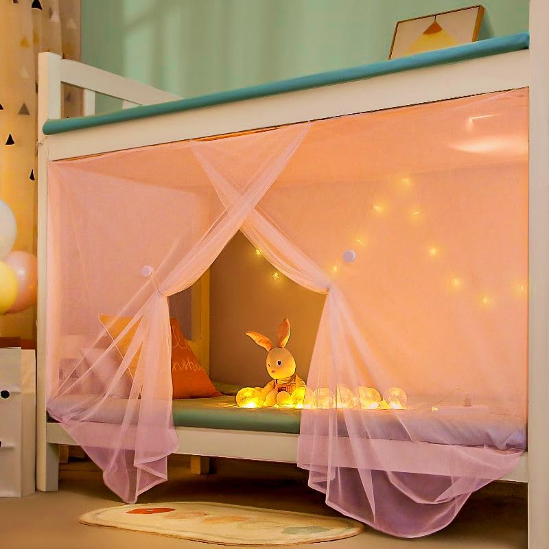 Eimilaly 8 Corner Bed Canopy Curtains for Girls Boys Bed Decor, Bed Canopy for Dormitory, Loft Bed, 1-1.8M Bed or Outdoor Camping, Suit for 1.8M Bed/Single Door Pink - Image 2