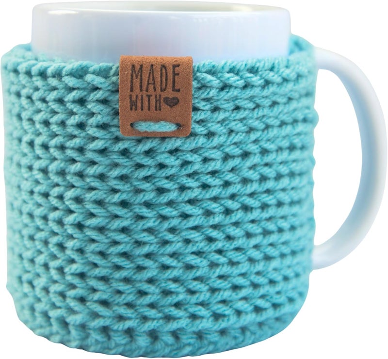Simply Hooked Mug Cozy with Coaster for 11 Oz Mugs, Stocking Stuffers for Women, Gift for Coffee Connoisseur, Blue - Image 1