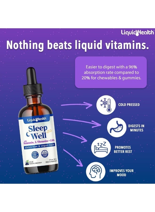 ليكويد هيلث مكمل LIQUIDHEALTH Sleep Well السائل - مساعد نوم عشبي خالٍ من الغلوتين - لا يسبب آثارًا جانبية - تركيبة سريعة المفعول قبل النوم مع الصبار - 60 مل قطرات دعم ليلي طبيعية - عبوة واحدة - Image 2