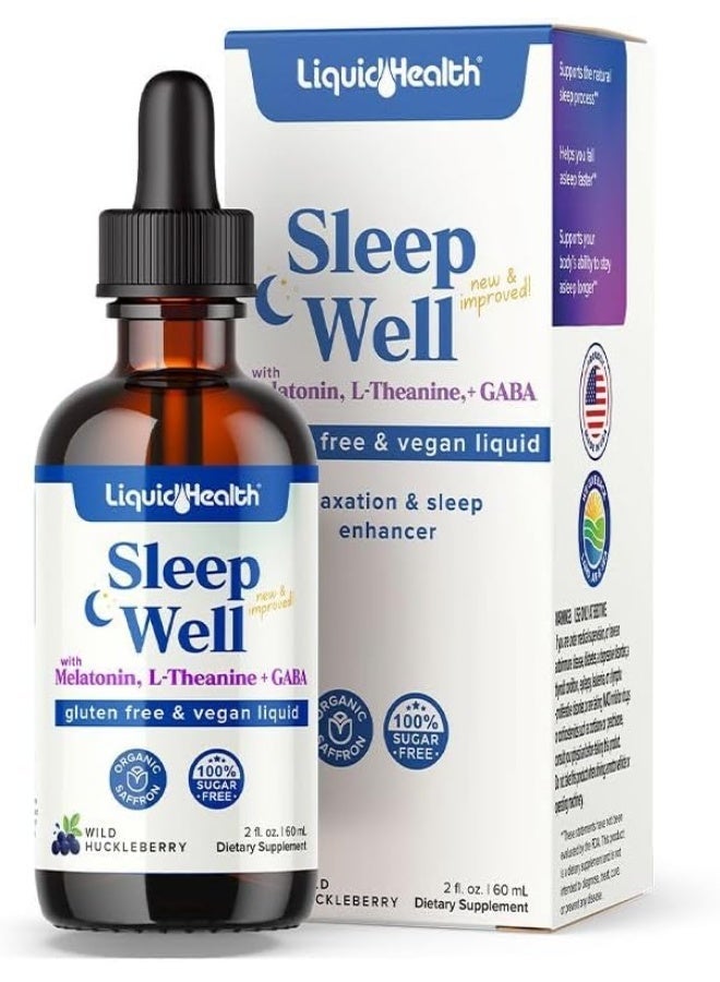 ليكويد هيلث مكمل LIQUIDHEALTH Sleep Well السائل - مساعد نوم عشبي خالٍ من الغلوتين - لا يسبب آثارًا جانبية - تركيبة سريعة المفعول قبل النوم مع الصبار - 60 مل قطرات دعم ليلي طبيعية - عبوة واحدة - Image 1