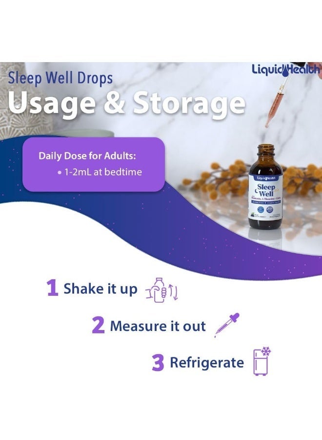 ليكويد هيلث مكمل LIQUIDHEALTH Sleep Well السائل - مساعد نوم عشبي خالٍ من الغلوتين - لا يسبب آثارًا جانبية - تركيبة سريعة المفعول قبل النوم مع الصبار - 60 مل قطرات دعم ليلي طبيعية - عبوة واحدة - Image 4