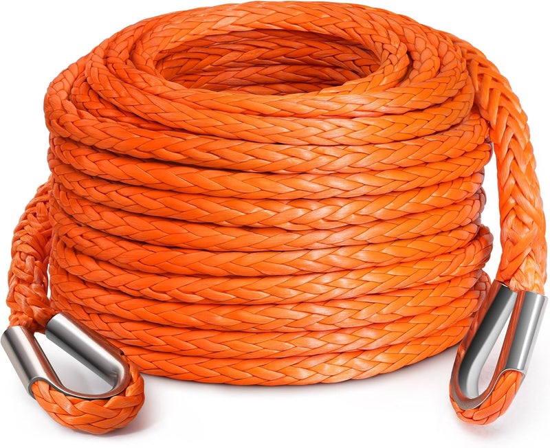 DAYDOOR إطالة حبل الرافعة لباب اليوم ( Winch Rope Extension)، قطر 3/8 بوصة x طول 50 قدم، من النايلون الصناعي، قادرة على تحمل وزن يصل إلى 26,500 رطل، مخصصة للمركبات غير الرسمية مثل الـ ATV وUTV وSUV وJeep (لون برتقالي). - Image 1