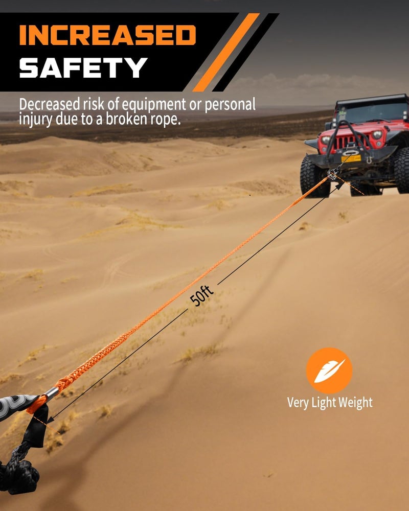 DAYDOOR إطالة حبل الرافعة لباب اليوم ( Winch Rope Extension)، قطر 3/8 بوصة x طول 50 قدم، من النايلون الصناعي، قادرة على تحمل وزن يصل إلى 26,500 رطل، مخصصة للمركبات غير الرسمية مثل الـ ATV وUTV وSUV وJeep (لون برتقالي). - Image 5