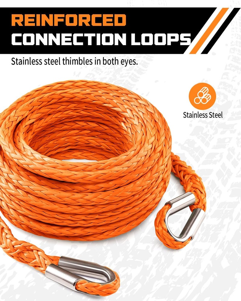 DAYDOOR إطالة حبل الرافعة لباب اليوم ( Winch Rope Extension)، قطر 3/8 بوصة x طول 50 قدم، من النايلون الصناعي، قادرة على تحمل وزن يصل إلى 26,500 رطل، مخصصة للمركبات غير الرسمية مثل الـ ATV وUTV وSUV وJeep (لون برتقالي). - Image 4