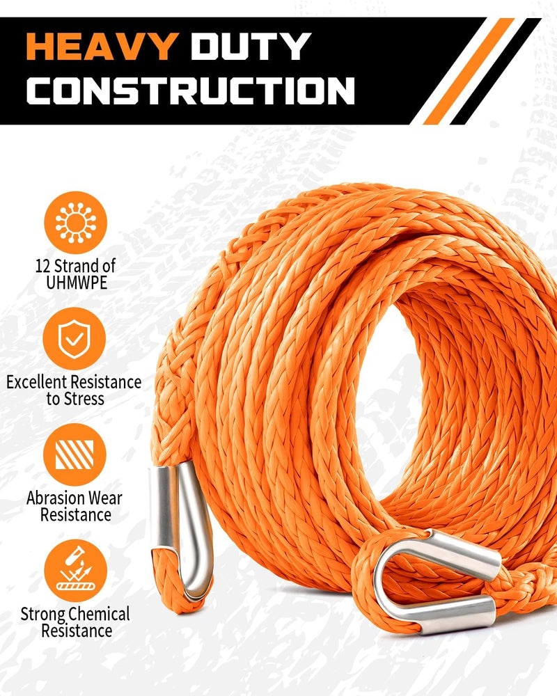 DAYDOOR إطالة حبل الرافعة لباب اليوم ( Winch Rope Extension)، قطر 3/8 بوصة x طول 50 قدم، من النايلون الصناعي، قادرة على تحمل وزن يصل إلى 26,500 رطل، مخصصة للمركبات غير الرسمية مثل الـ ATV وUTV وSUV وJeep (لون برتقالي). - Image 3
