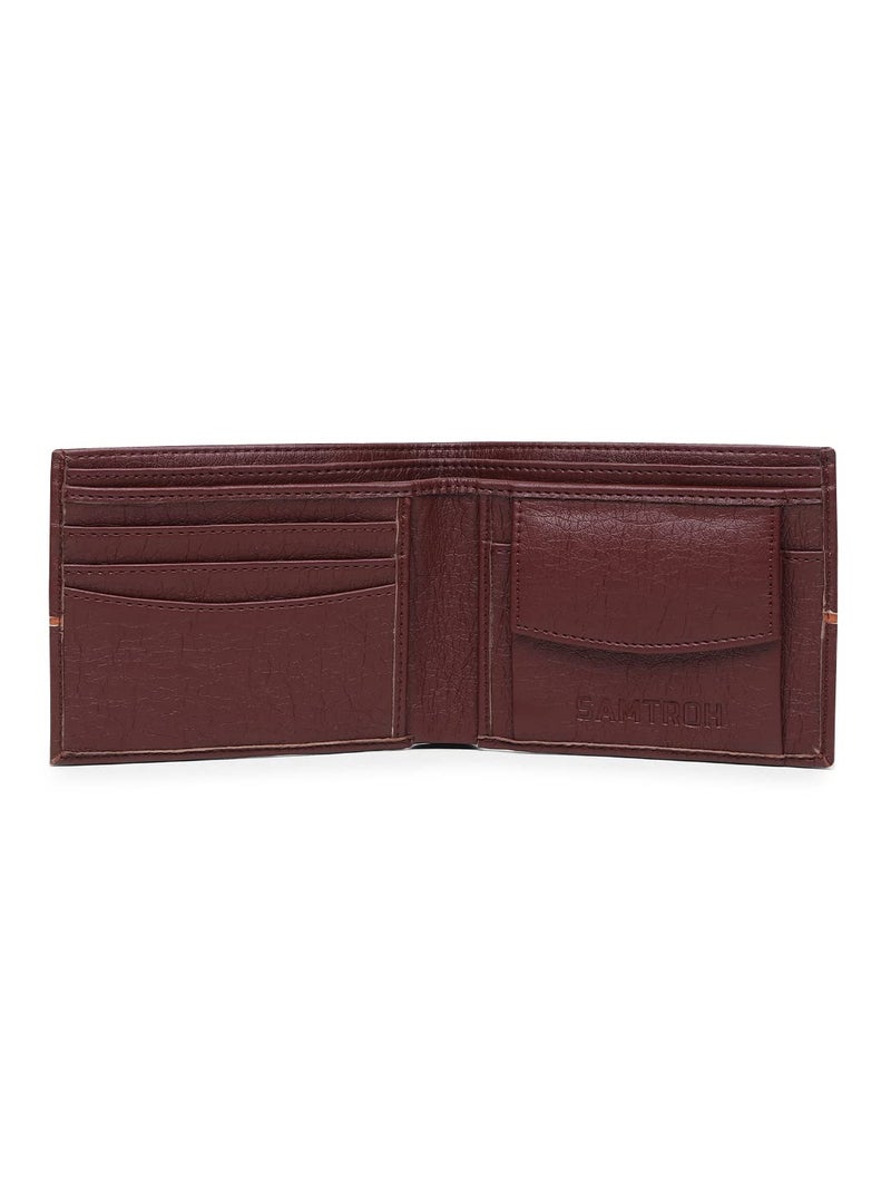 SAMTROH Brown Line Embellished Pu Leather Wallet for Men I 3 Card Slots I 2 Currency & Secret Compartments I 1 Coin Pocket. - Image 4