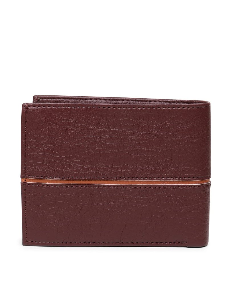 SAMTROH Brown Line Embellished Pu Leather Wallet for Men I 3 Card Slots I 2 Currency & Secret Compartments I 1 Coin Pocket. - Image 3