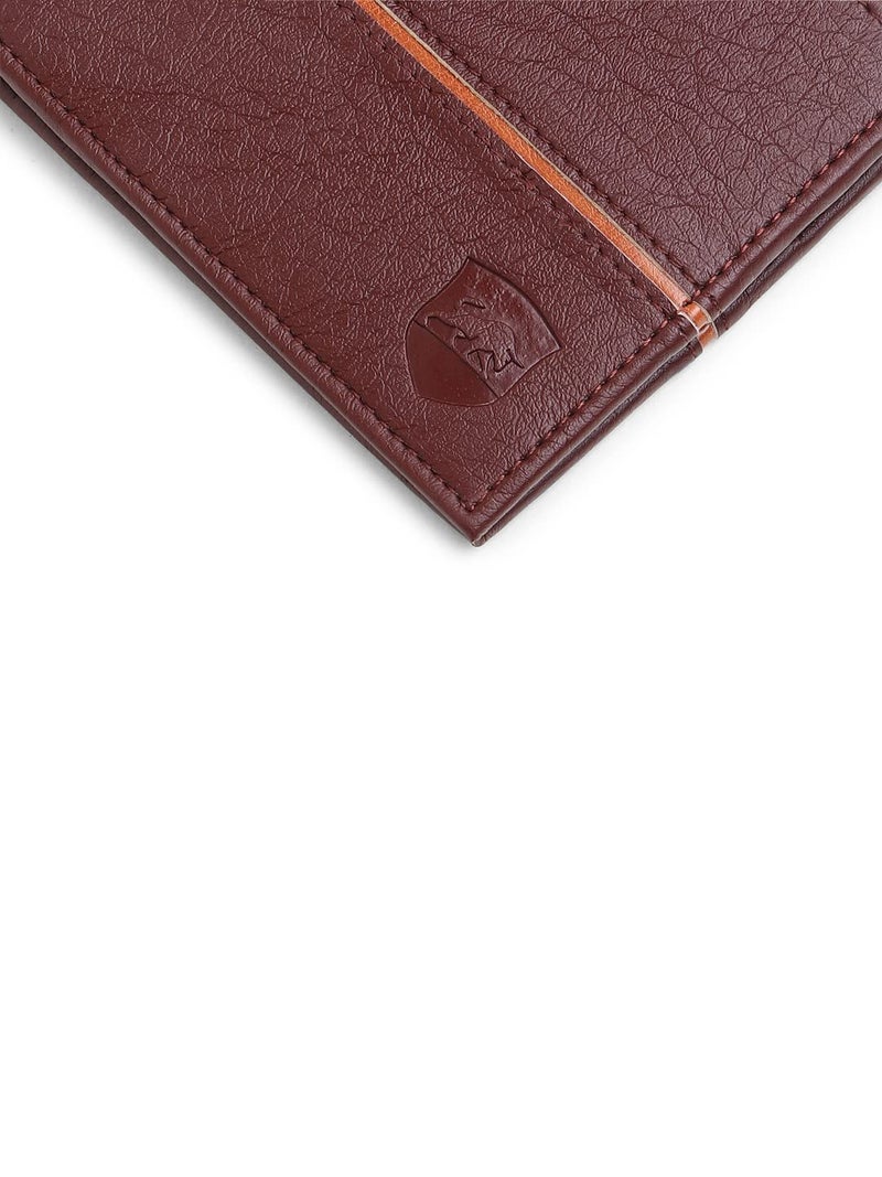 SAMTROH Brown Line Embellished Pu Leather Wallet for Men I 3 Card Slots I 2 Currency & Secret Compartments I 1 Coin Pocket. - Image 5