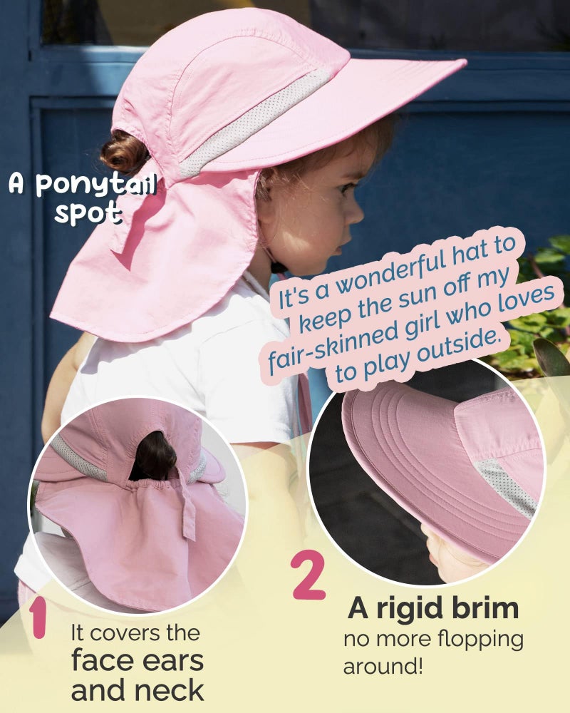 Camptrace Toddler Kids Sun Hats with Neck Flap UPF 50+ UV Protection Wide Rigid Brim Boys Girls Beach Swim Sunhat - Image 2