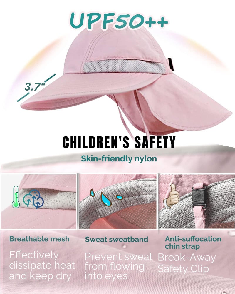 Camptrace Toddler Kids Sun Hats with Neck Flap UPF 50+ UV Protection Wide Rigid Brim Boys Girls Beach Swim Sunhat - Image 3