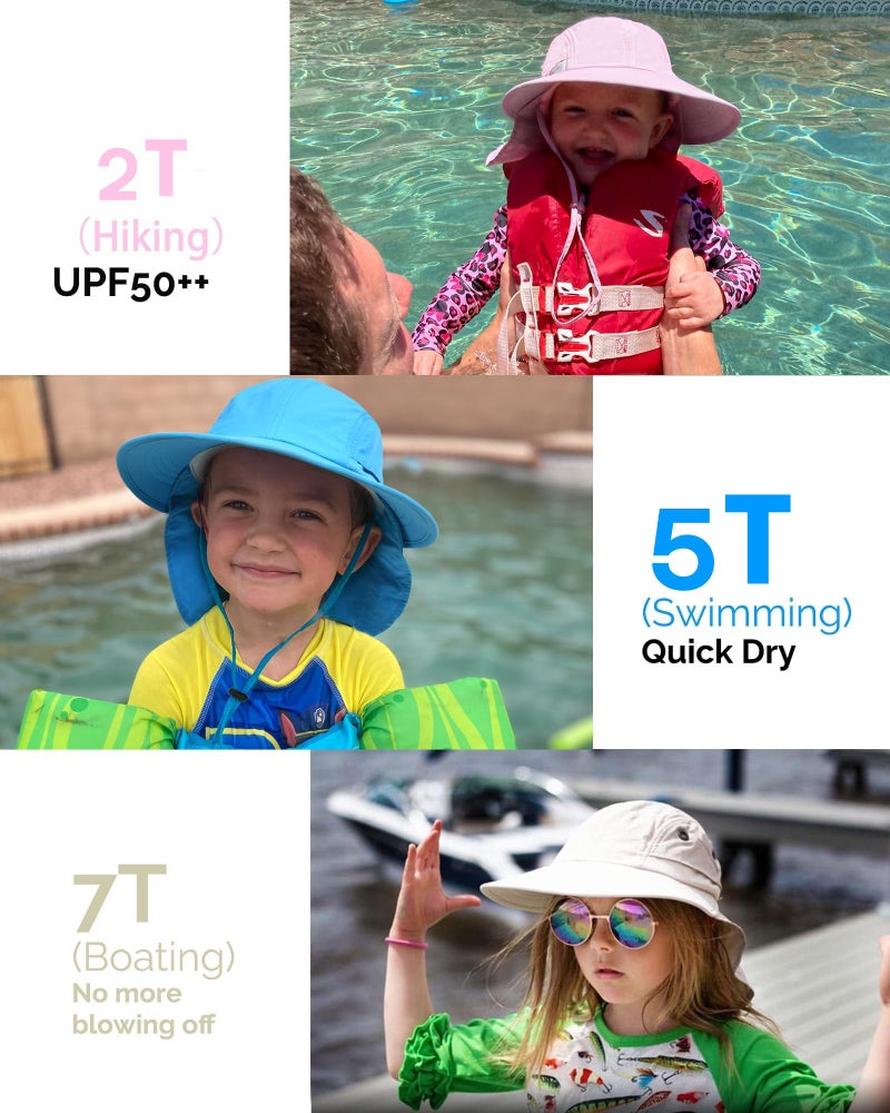 Camptrace Toddler Kids Sun Hats with Neck Flap UPF 50+ UV Protection Wide Rigid Brim Boys Girls Beach Swim Sunhat - Image 5
