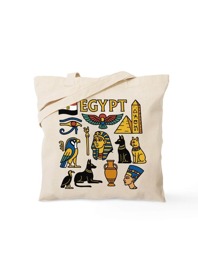 We Print, Your Gift Egyptian Pharaonic Canvas Tote Bag – 40×40 cm – Natural Beige Heavy Canvas – Ancient Egypt Icons Design - Image 1
