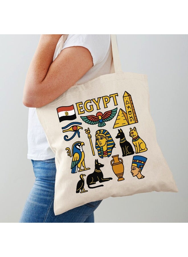 We Print, Your Gift Egyptian Pharaonic Canvas Tote Bag – 40×40 cm – Natural Beige Heavy Canvas – Ancient Egypt Icons Design - Image 2