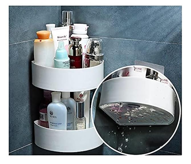 White Corner shelf for kitchen, Bathroom (pack of 2), Adhesive Wall Mount, White Corner Storage Shelf, No-Drill Installation, ABS Material | Corner shelf for Bathroom wall - Image 2
