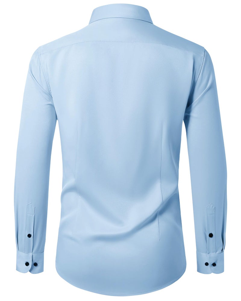 Lusead Light Blue Dress Shirt Men Long Sleeve Business Meeting Stretch Wrinkle Free Slim Fit Formal Mens Button Up Shirt - Image 3