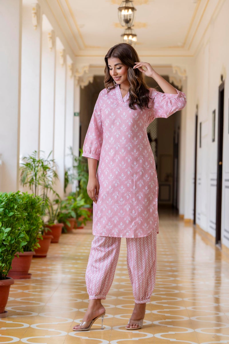 LookMark Women's Latest Printed Cotton Blend Straight Kurta and Afghani Pant Set Perfect for Casual and Office Wear (AZ-LM-P1-KS2070 Peach-L) - Image 2