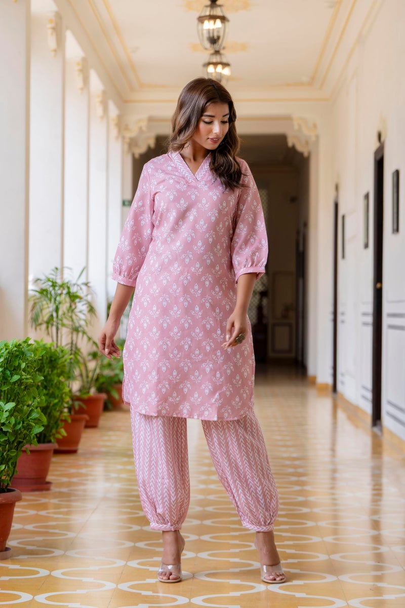 LookMark Women's Latest Printed Cotton Blend Straight Kurta and Afghani Pant Set Perfect for Casual and Office Wear (AZ-LM-P1-KS2070 Peach-L) - Image 4
