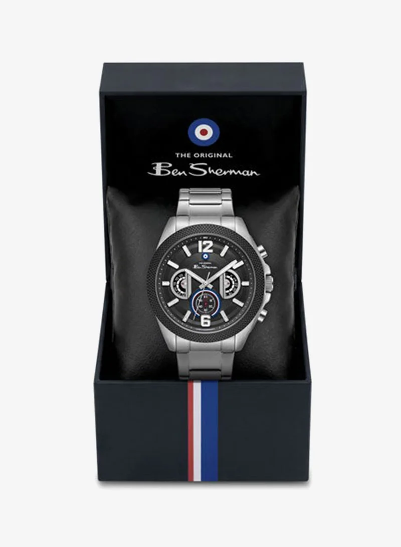 Ben Sherman silver Sheffield Black Dial Stainless Steel Bracelet Chronograph Watch for Men, 44mm for Men | Best Price UAE